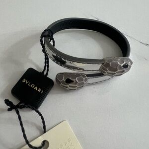 Authentic BVLGARI Silver Leather Snake Serpenti Bracelet - New in Box